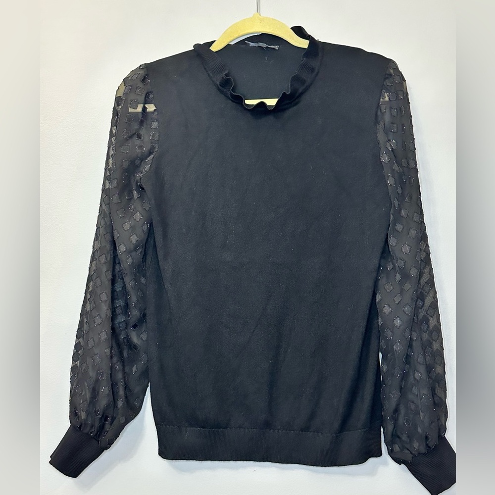 Adrianna Papell Women’s Black Clip-dot Long Sleeve Black Dressy Sweater Size M